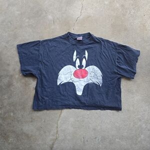 Vintage Looney Tunes Crop Top Shirt Slyvester Big Graphic Single Stitch oversiz
